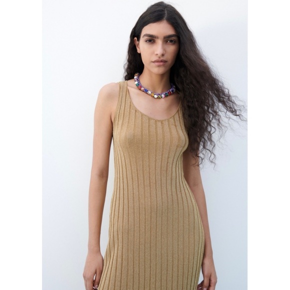 Zara gold metallic rib knit dress - Picture 4 of 7